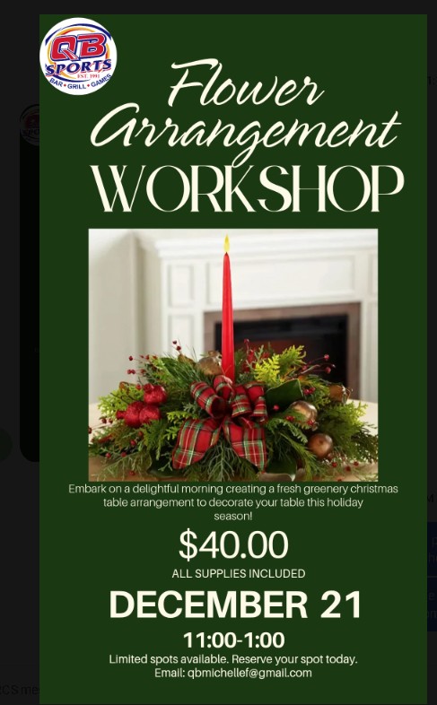 Flower Arrangement Workshop at QB Sports Bar Grill Games